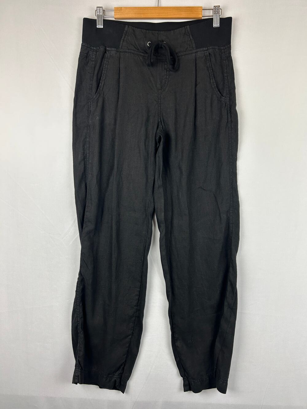 Athleta Cabo 100% Linen Elastic Tie Waist Pant Black 31" Inseam Women's Size 4